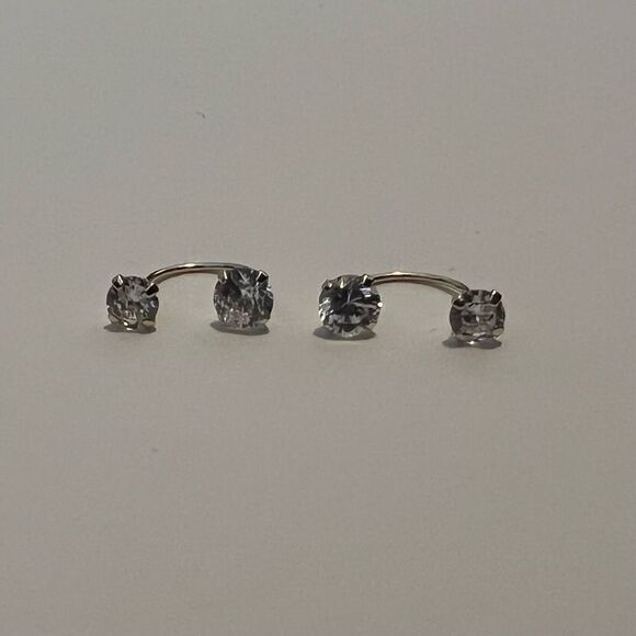 14k solid gold CZ Screw Front earrings | Telephonic Earrings | Birthday Gift | - Picture 8 of 10